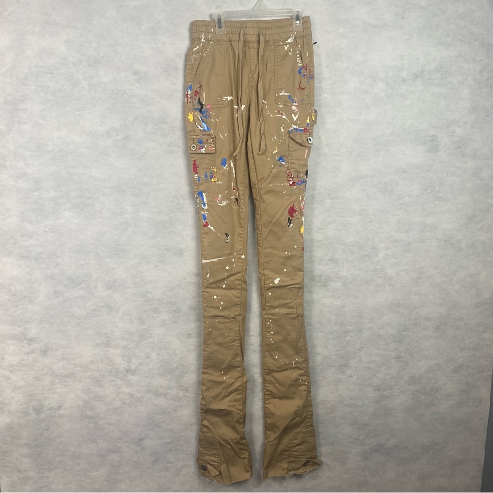 Rockstar Original Pant Womens Small Khaki Cargo Stacked Pants Paint Splatter